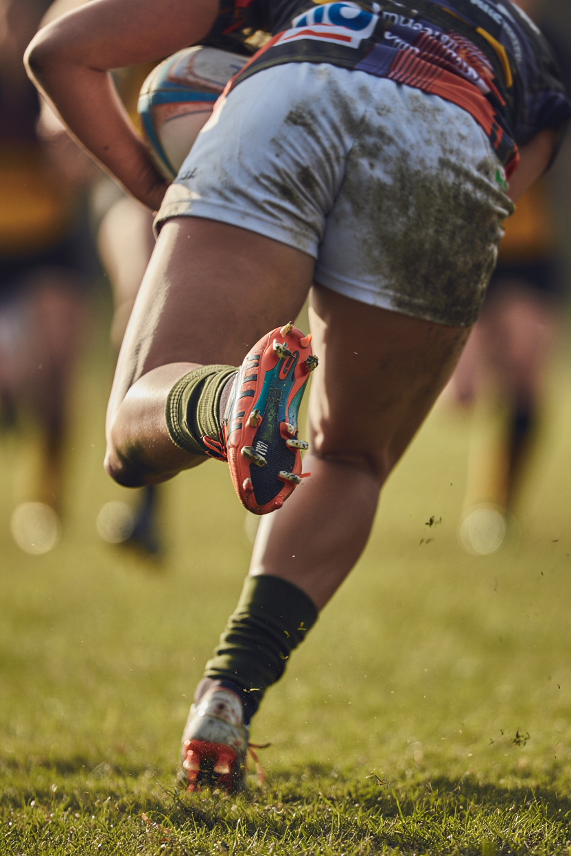 Elite female rugby sevens athlete mid-cut demonstrating athletic position and movement competency